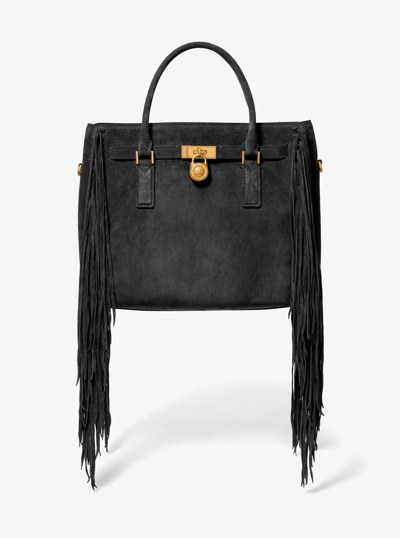 Hamilton Moderne Large Fringed Suede Satchel in BLACK | Michael Kors