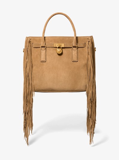 Hamilton Moderne Large Fringed Suede Satchel in HUSK | Michael Kors