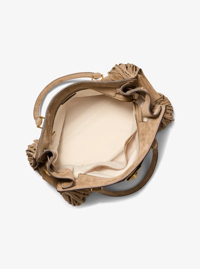 Hamilton Moderne Large Fringed Suede Satchel in HUSK | Michael Kors