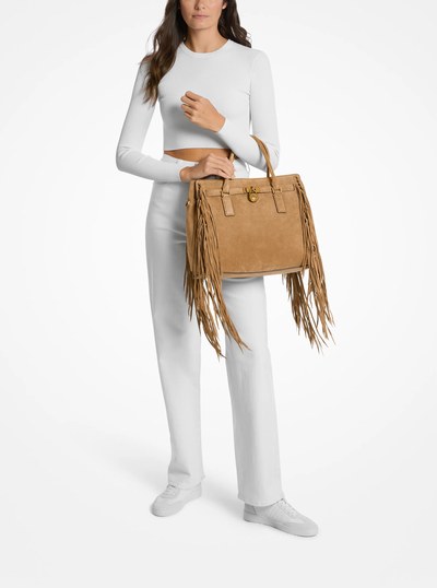Hamilton Moderne Large Fringed Suede Satchel in HUSK | Michael Kors