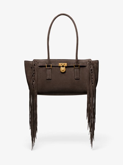 Hamilton Moderne Small Fringed Suede Satchel in CHOCOLATE | Michael Kors