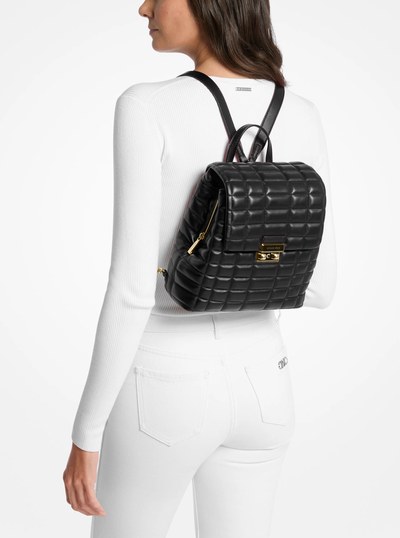 Tribeca Small Quilted Leather Backpack in BLACK | Michael Kors