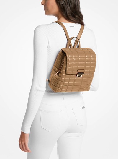 Tribeca Small Quilted Leather Backpack in HUSK | Michael Kors
