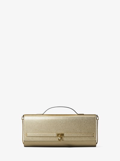 Hamilton Moderne Medium Metallic Leather Convertible Clutch in PALE GOLD | Michael Kors