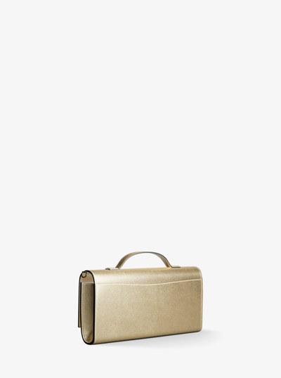 Hamilton Moderne Medium Metallic Leather Convertible Clutch in PALE GOLD | Michael Kors