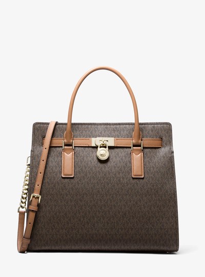 Hamilton Moderne Large Signature Logo Satchel in BRN/ACORN | Michael Kors