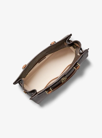 Hamilton Moderne Large Signature Logo Satchel in BRN/ACORN | Michael Kors