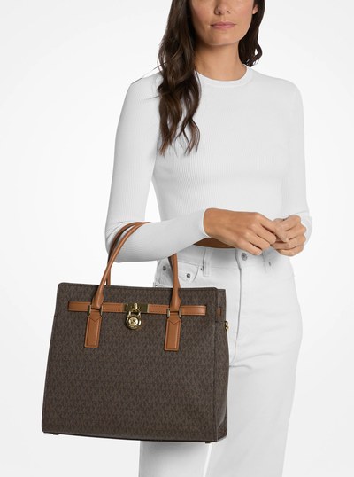 Hamilton Moderne Large Signature Logo Satchel in BRN/ACORN | Michael Kors