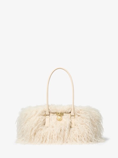 Hamilton Moderne Small Faux Shearling Satchel in NATURAL | Michael Kors