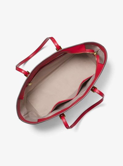 Quinn Large Metallic Signature Logo Tote Bag in CRIMSON | Michael Kors