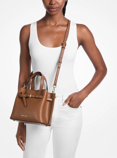 Emilia Small Pebbled Leather Satchel in LUGGAGE | Michael Kors