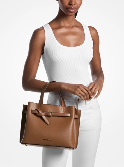Emilia Medium Pebbled Leather Satchel in LUGGAGE | Michael Kors
