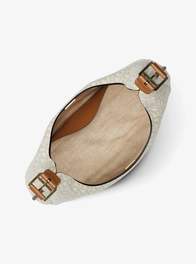 Nolita Large Signature Logo Shoulder Bag in VANILLA/ACORN | Michael Kors