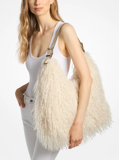 Nolita Large Faux Shearling Shoulder Bag in NATURAL | Michael Kors