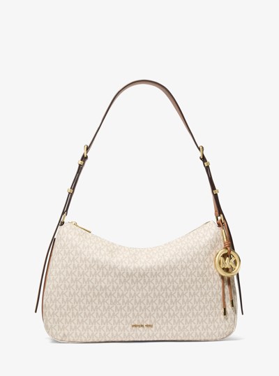 Nolita Medium Signature Logo Shoulder Bag in VANILLA/ACORN | Michael Kors