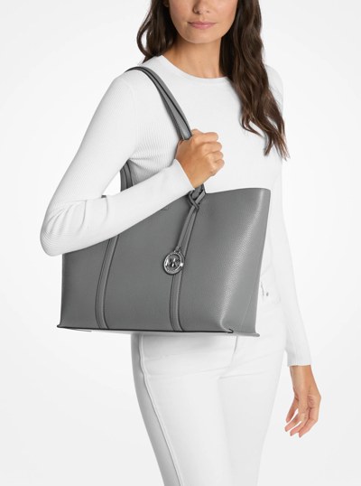Temple Large Pebbled Leather Tote Bag in STORM | Michael Kors