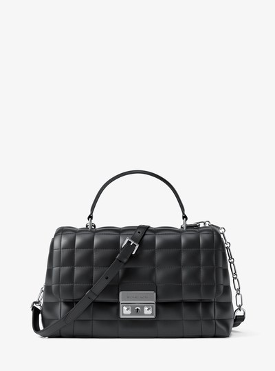 Tribeca Medium Quilted Leather Satchel in BLACK | Michael Kors