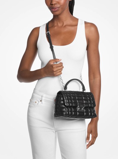 Tribeca Medium Quilted Leather Satchel in BLACK | Michael Kors