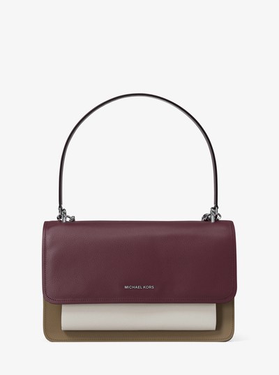 Claire Large Color-Block Pebbled Leather Shoulder Bag in OXBLOOD MLTI | Michael Kors