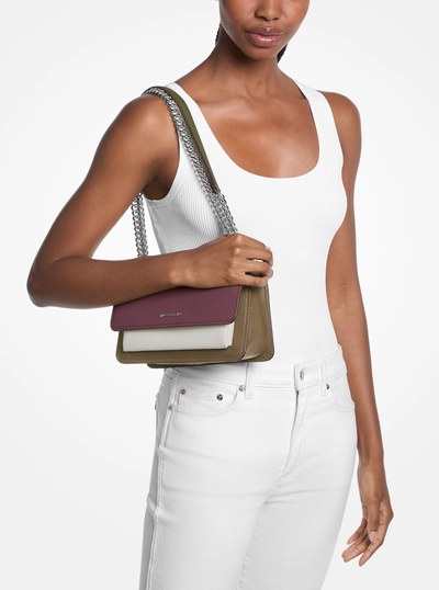 Claire Large Color-Block Pebbled Leather Shoulder Bag in OXBLOOD MLTI | Michael Kors