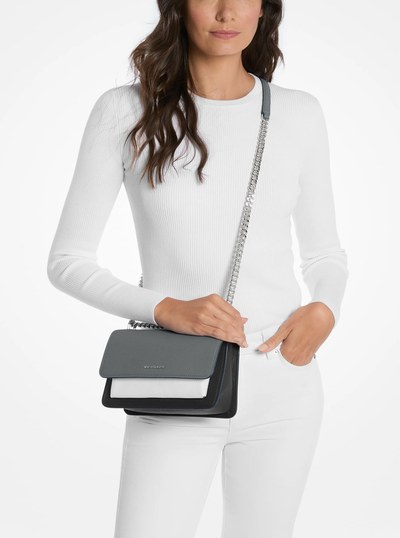 Claire Large Color-Block Pebbled Leather Shoulder Bag in STORM MULTI | Michael Kors