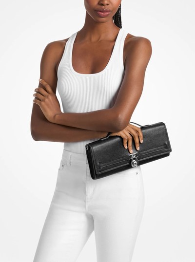 Hamilton Moderne Medium Leather Convertible Clutch in BLACK | Michael Kors