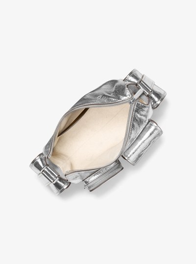 Dakota Medium Crackled Metallic Leather Shoulder Bag in SILVER | Michael Kors