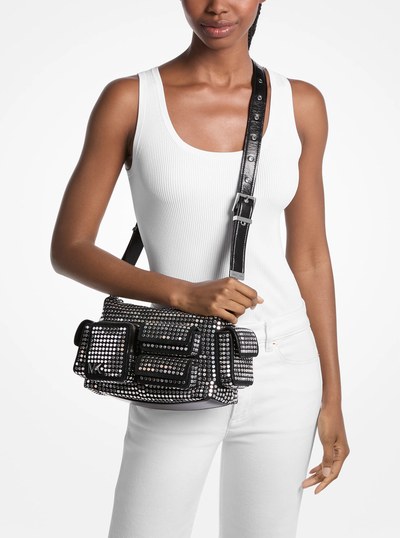 Dakota Medium Studded Suede Shoulder Bag in BLACK | Michael Kors