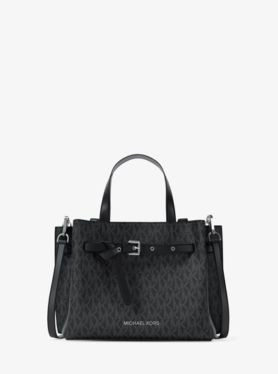 Emilia Small Signature Logo Satchel in BLACK | Michael Kors