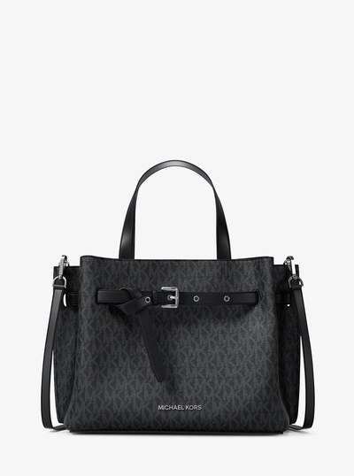 Emilia Medium Signature Logo Satchel in BLACK | Michael Kors