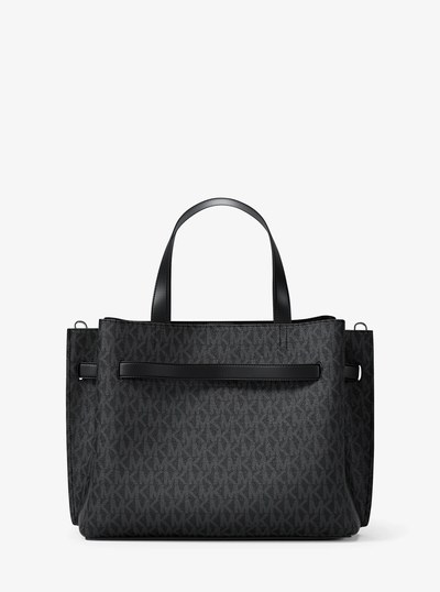 Emilia Medium Signature Logo Satchel in BLACK | Michael Kors