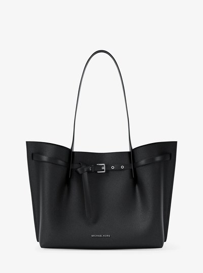 Emilia Large Pebbled Leather Tote Bag in BLACK | Michael Kors