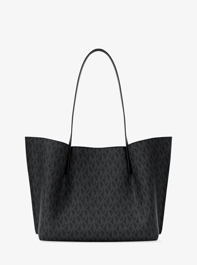 Emilia Large Signature Logo Tote Bag in BLACK | Michael Kors