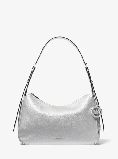 Nolita Medium Metallic Pebbled Leather Convertible Shoulder Bag in SILVER | Michael Kors