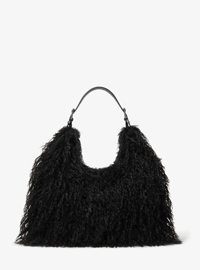 Nolita Large Faux Shearling Shoulder Bag in BLACK | Michael Kors