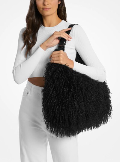 Nolita Large Faux Shearling Shoulder Bag in BLACK | Michael Kors