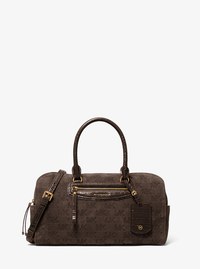 Jet Set Travel Medium Logo Embossed Suede Duffel Crossbody Bag