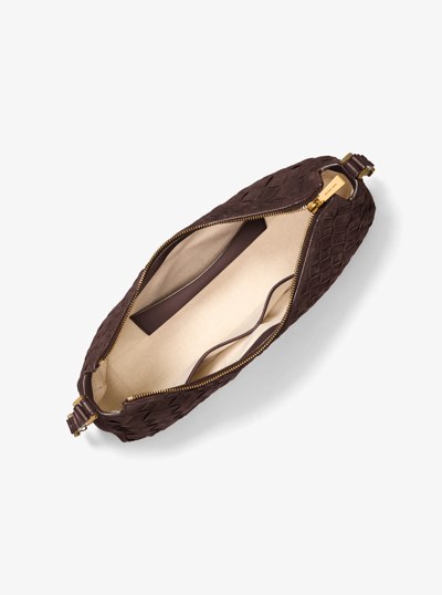 Nolita Medium Hand-Woven Suede Shoulder Bag in CHOCOLATE | Michael Kors