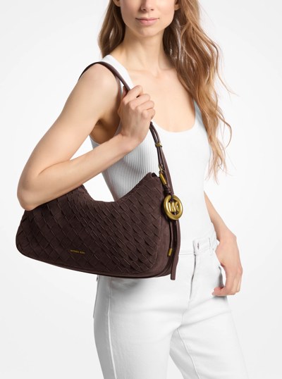 Nolita Medium Hand-Woven Suede Shoulder Bag in CHOCOLATE | Michael Kors