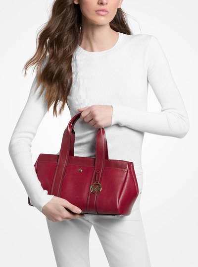Foster Small Pebbled Leather Satchel in DEEP RED | Michael Kors