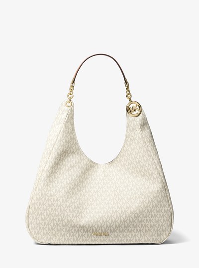Ellie Large Signature Logo Shoulder Bag in VANILLA/ACORN | Michael Kors