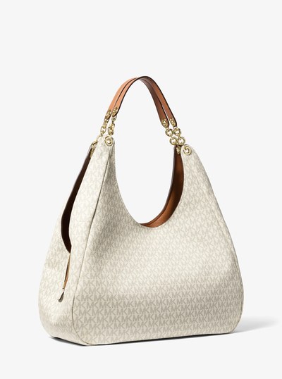 Ellie Large Signature Logo Shoulder Bag in VANILLA/ACORN | Michael Kors