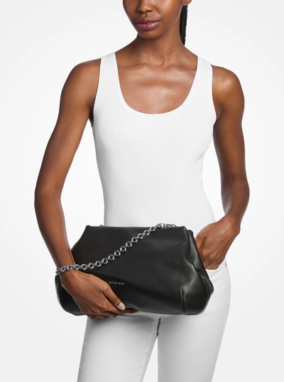Goldie Large Leather Clutch  in BLACK | Michael Kors