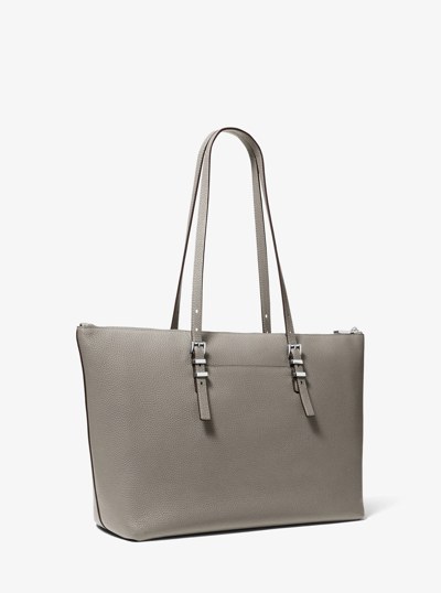 Quinn Large Pebbled Leather Tote Bag in HEATHER GREY | Michael Kors