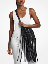 Nolita Small Studded Fringed Suede Messenger Bag