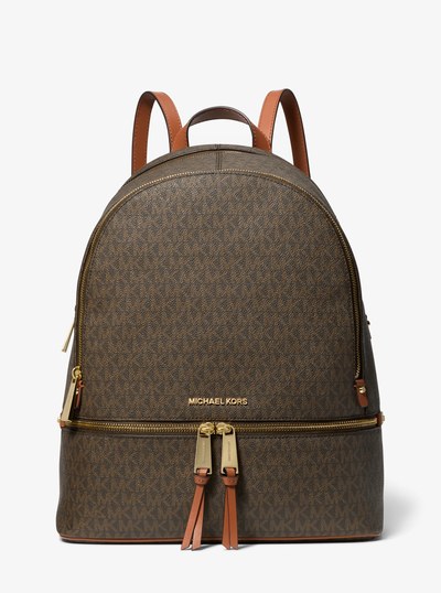 Rhea Large Logo Backpack in BROWN | Michael Kors