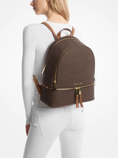 Rhea Large Logo Backpack in BROWN | Michael Kors