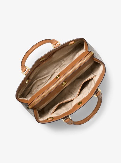 Camille Large Logo and Leather Satchel in VANILLA | Michael Kors