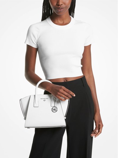 Avril Small Leather Top-Zip Satchel in OPTIC WHITE | Michael Kors