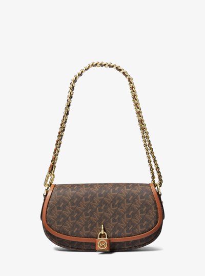 Mila Small Empire Signature Logo Shoulder Bag in BROWN/LUGGAGE | Michael Kors